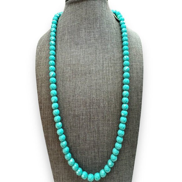 Laguna Teal Blue Faceted Glass Beaded Necklace 23” - Picture 3 of 6